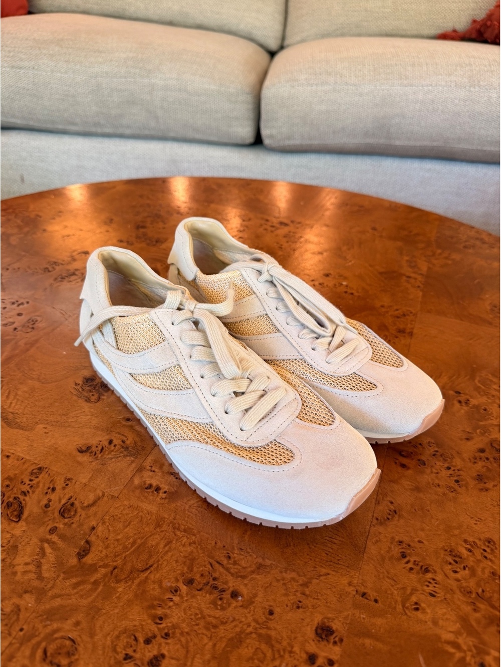 NWOT Vince Women's Beige Suede and Mesh Casual Sneakers